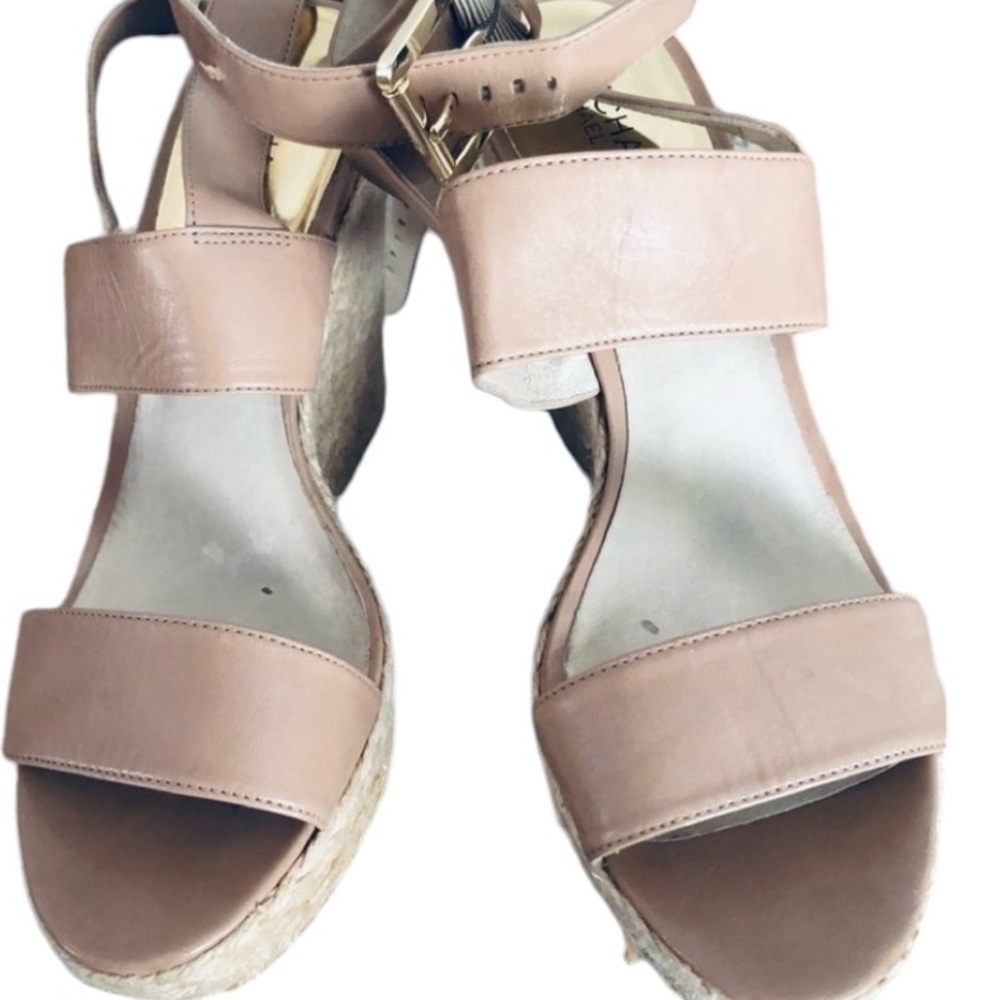 Micheal Kors size 10 nude leather platform wedge heels ankle strap - Picture 8 of 8